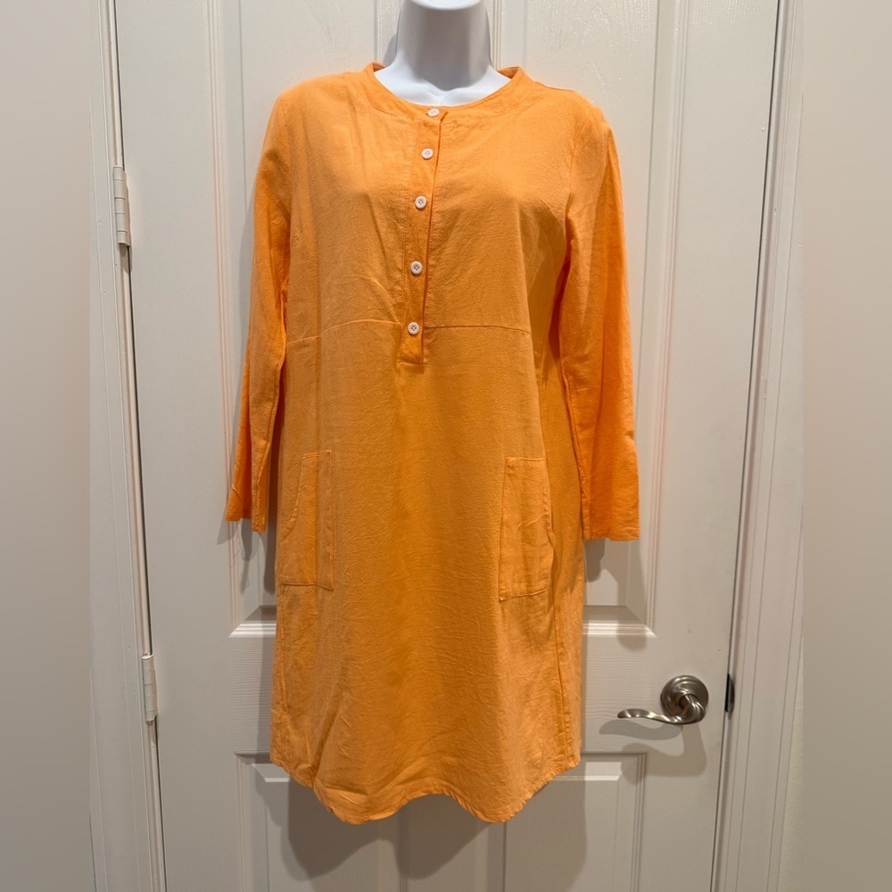 Orange Button-Front Dress